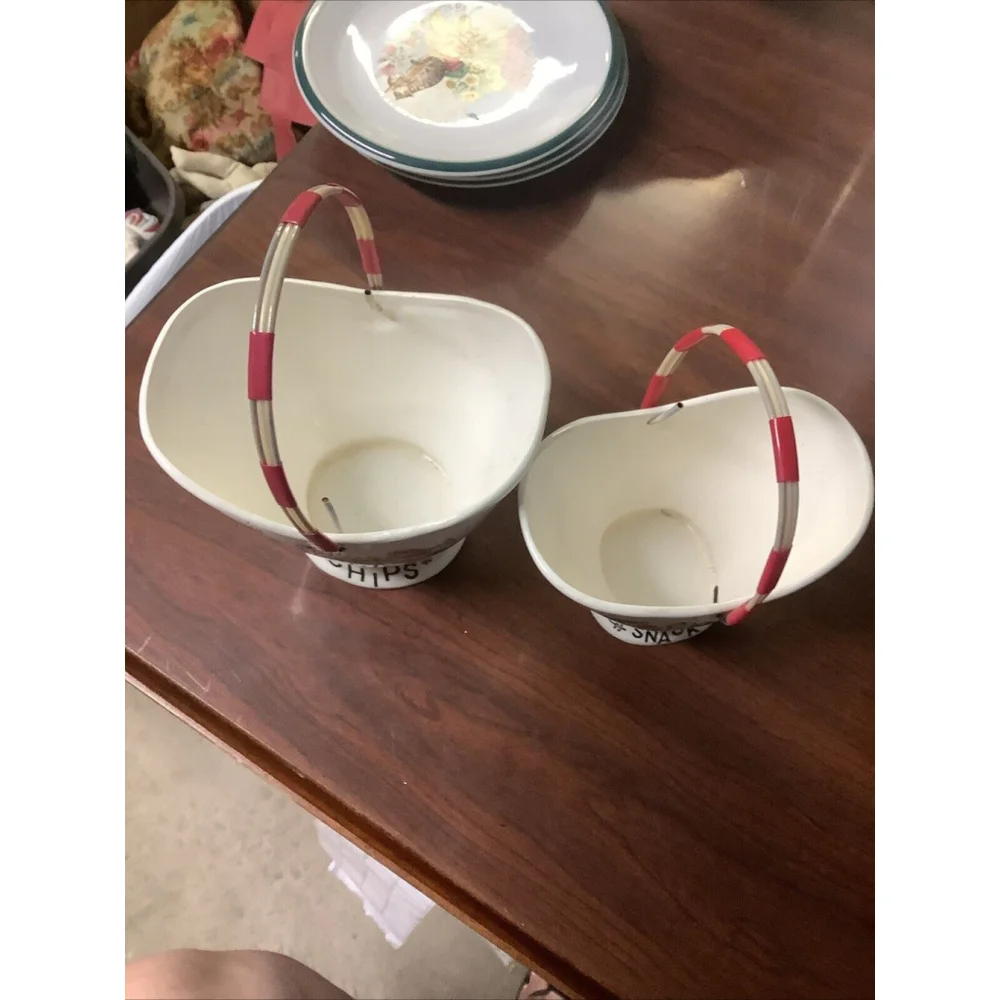 vintage chips, snack, & Nuts porclean baskets with handles
